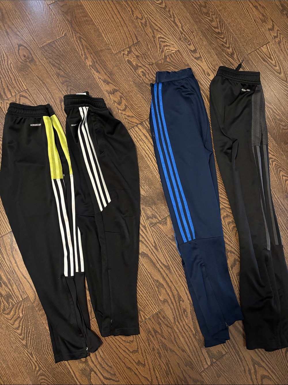 Lot of 4 adidas Kids Tiro pants— Black, Navy S, M and L